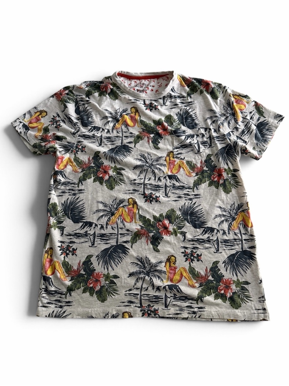 Alexander Julian Gray Tropical Print Short Sleeve Tee with Multicolor Motif